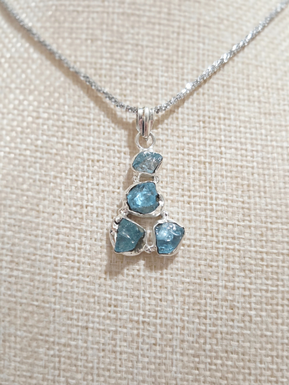 Sterling Silver Blue Topaz Rough Stone Pendant Necklace - Picture 3 of 4